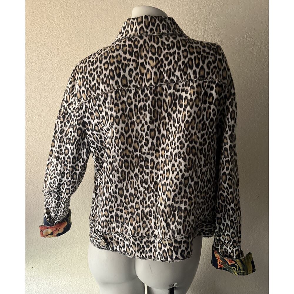 TOMMY BAHAMA TWO PALMS LAGOON LEOPARD 100% LINEN RAW EDGE FLIP CUFF JACKET Large - Picture 7 of 16